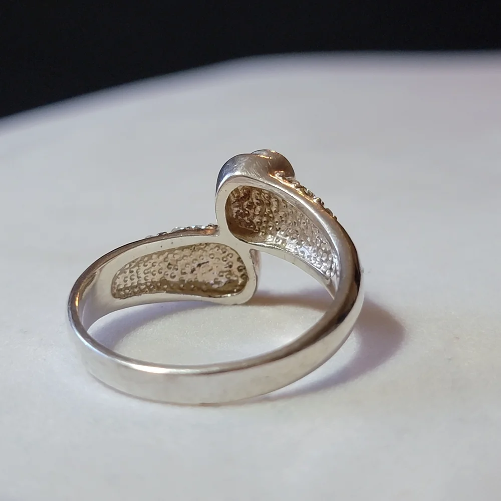 Vintage Silver Tone Faux Diamond and Sapphire Bypass RingSize 12.5